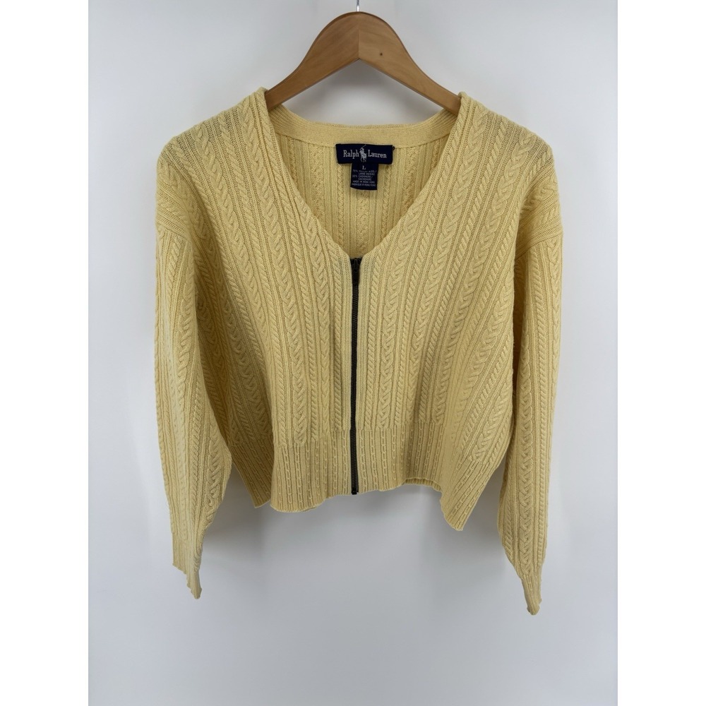 Vintage Ralph Lauren Sweater Sz L Merino Wool Cashmere Cable Knit Luxury Yellow